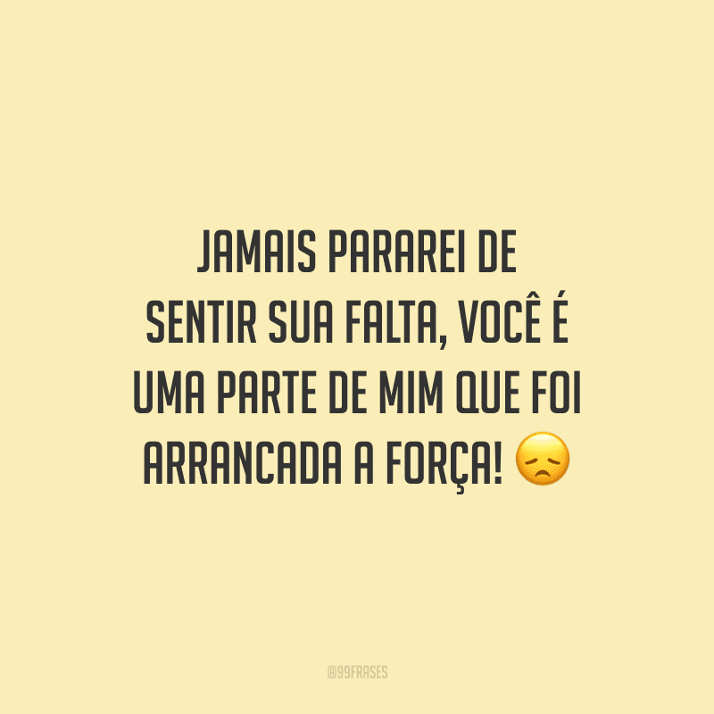 Jamais pararei de sentir sua falta, você é uma parte de mim que foi arrancada a força!
