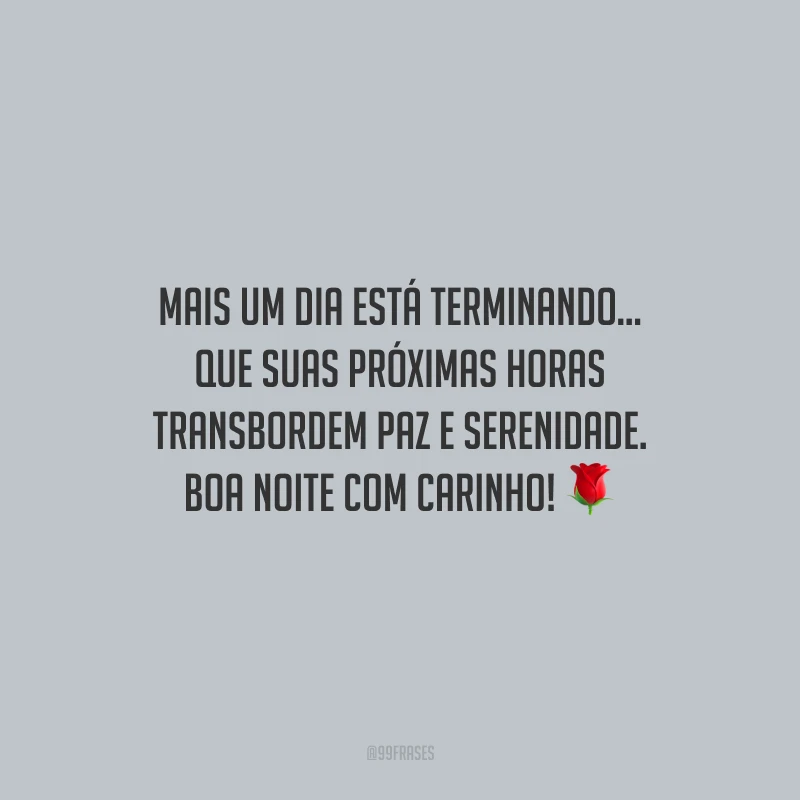 Mais um dia está terminando... Que suas próximas horas transbordem paz e serenidade. Boa noite com carinho!