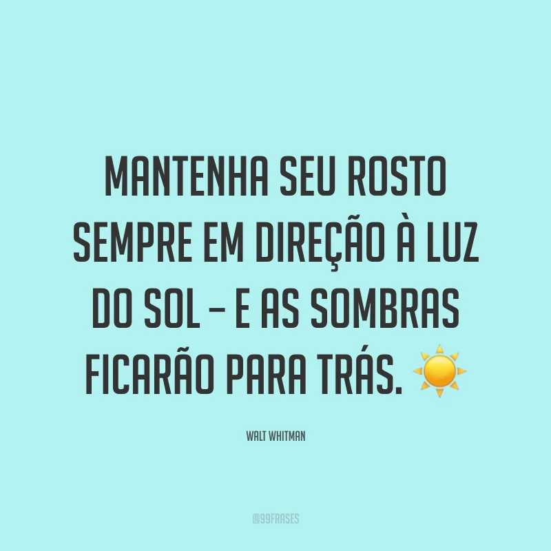 Mantenha seu rosto sempre em direção à luz do sol – e as sombras ficarão para trás. ☀️