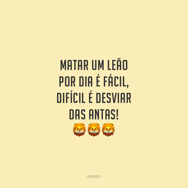Matar um leão por dia é fácil, difícil é desviar das antas!