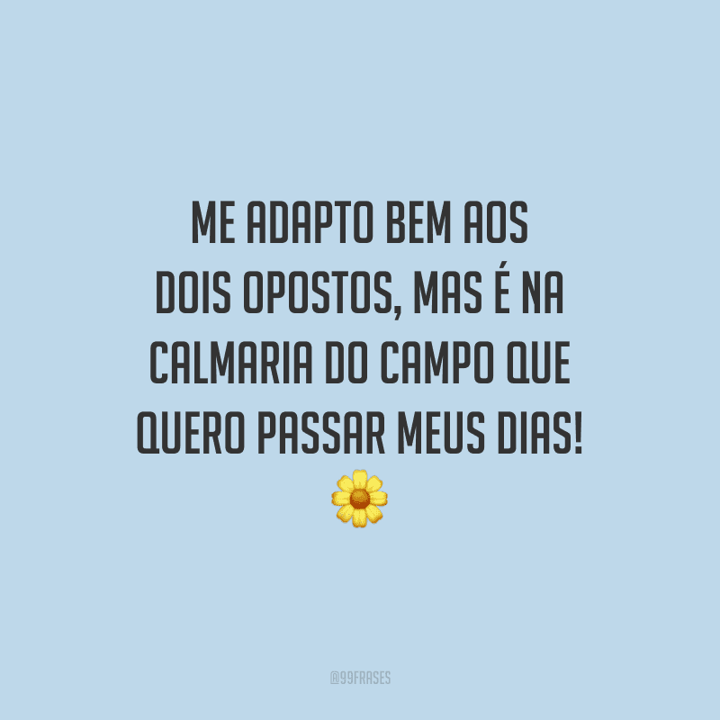 Me adapto bem aos dois opostos, mas é na calmaria do campo que quero passar meus dias!