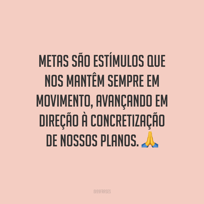 Metas são estímulos que nos mantêm sempre em movimento, avançando em direção à concretização de nossos planos. 