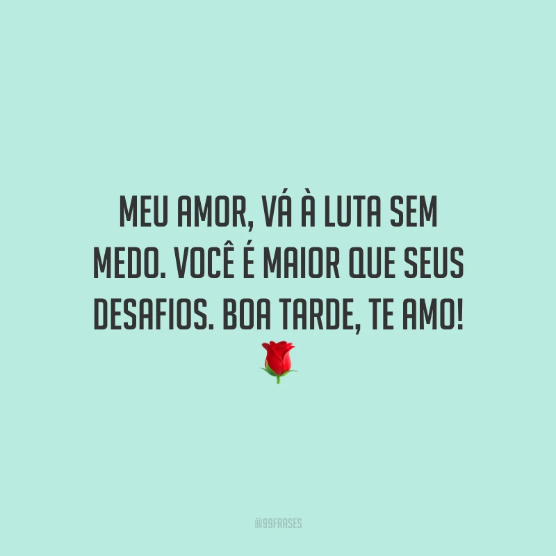 Meu amor, vá à luta sem medo. Você é maior que seus desafios. Boa tarde, te amo!