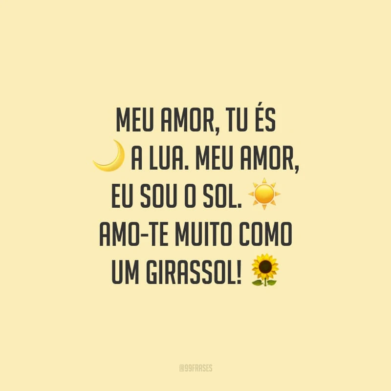 Meu amor, tu és a lua. Meu amor, eu sou o sol. Amo-te muito como um girassol!