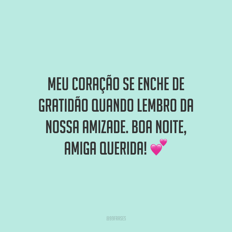 Meu coração se enche de gratidão quando lembro da nossa amizade. Boa noite, amiga querida!