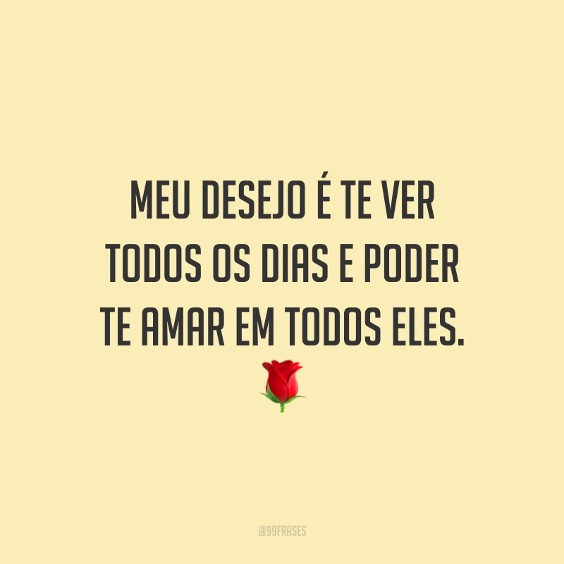 Meu desejo é te ver todos os dias e poder te amar em todos eles.