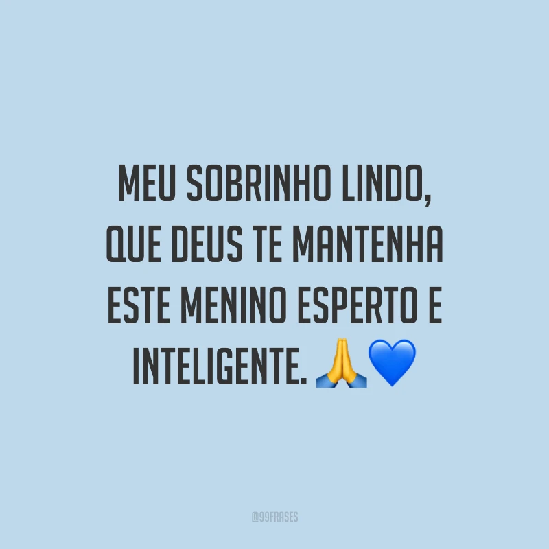 Meu sobrinho lindo, que Deus te mantenha este menino esperto e inteligente. 🙏💙