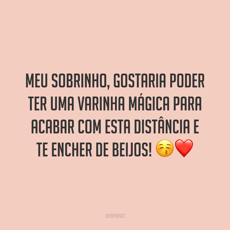 Meu sobrinho, gostaria poder ter uma varinha mágica para acabar com esta distância e te encher de beijos! 😚❤️