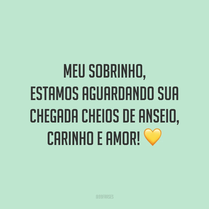 Meu sobrinho, estamos aguardando sua chegada cheios de anseio, carinho e amor! 💛