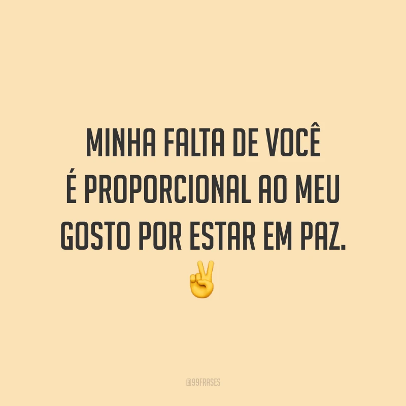 Minha falta de você é proporcional ao meu gosto por estar em paz. ✌️