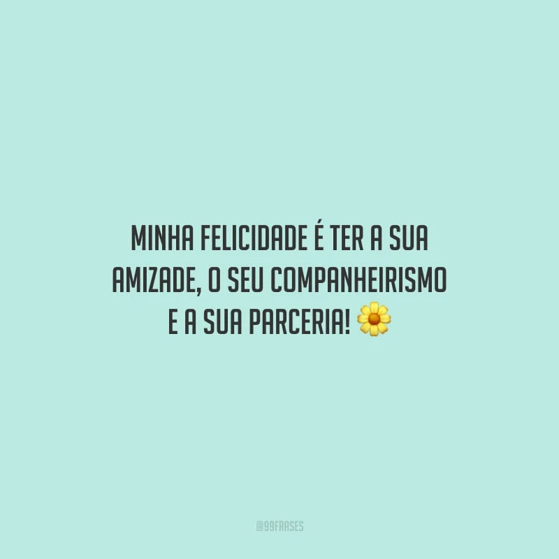 Minha felicidade é ter a sua amizade, o seu companheirismo e a sua parceria!
