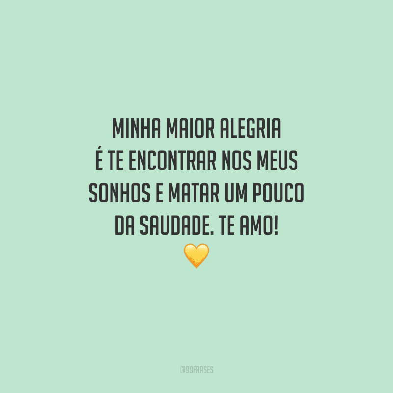 Minha maior alegria é te encontrar nos meus sonhos e matar um pouco da saudade. Te amo! 