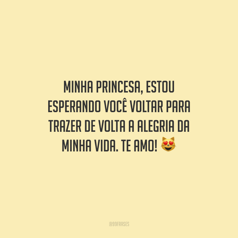 Minha princesa, estou esperando você voltar para trazer de volta a alegria da minha vida. Te amo! 