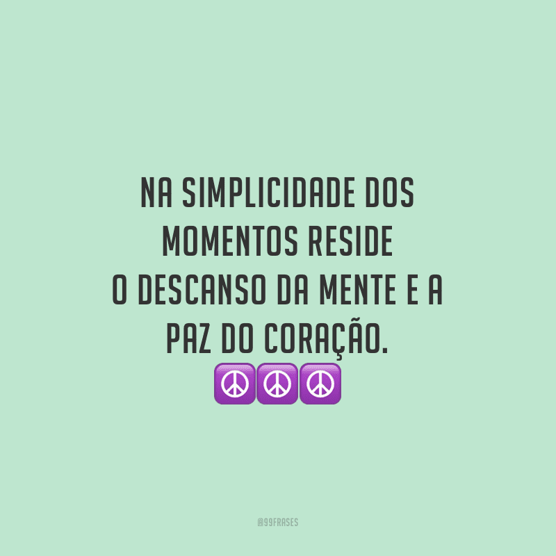 Na simplicidade dos momentos reside o descanso da mente e a paz do coração.