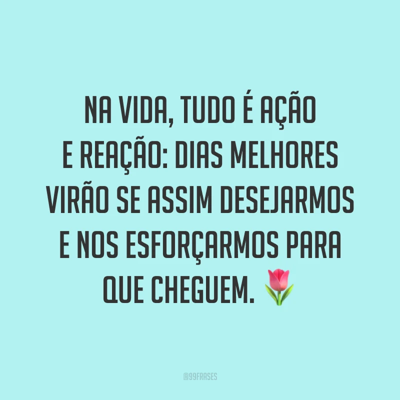 Na vida, tudo é ação e reação: dias melhores virão se assim desejarmos e nos esforçarmos para que cheguem. 🌷