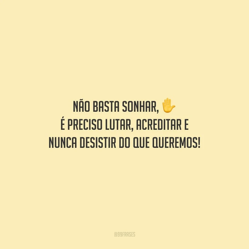 Não basta sonhar, é preciso lutar, acreditar e nunca desistir do que queremos!