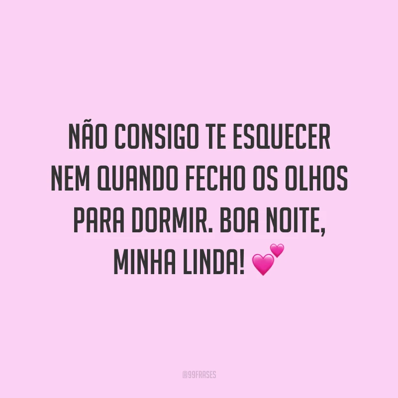 Não consigo te esquecer nem quando fecho os olhos para dormir. Boa noite, minha linda!