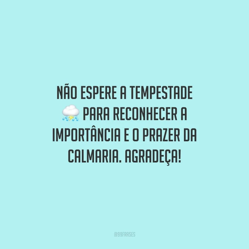 Não espere a tempestade para reconhecer a importância e o prazer da calmaria. Agradeça!