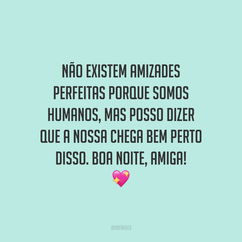 Não existem amizades perfeitas porque somos humanos, mas posso dizer que a nossa chega bem perto disso. Boa noite, amiga!