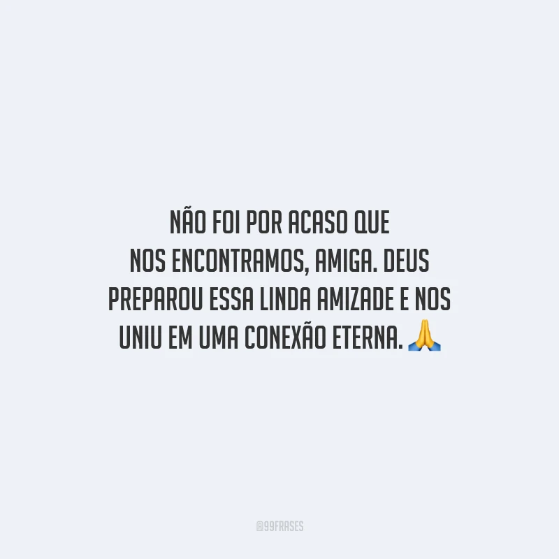 Não foi por acaso que nos encontramos, amiga. Deus preparou essa linda amizade e nos uniu em uma conexão eterna.