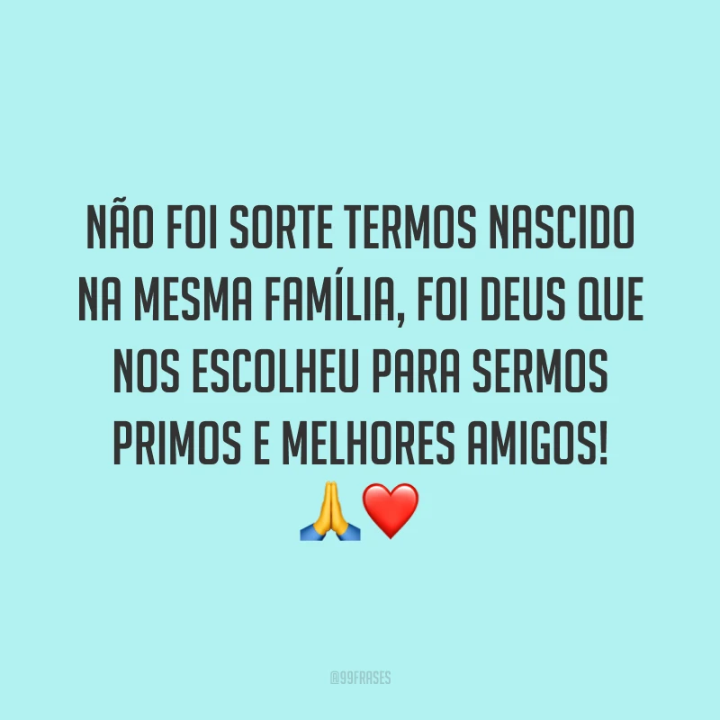 Não foi sorte termos nascido na mesma família, foi Deus que nos escolheu para sermos primos e melhores amigos!