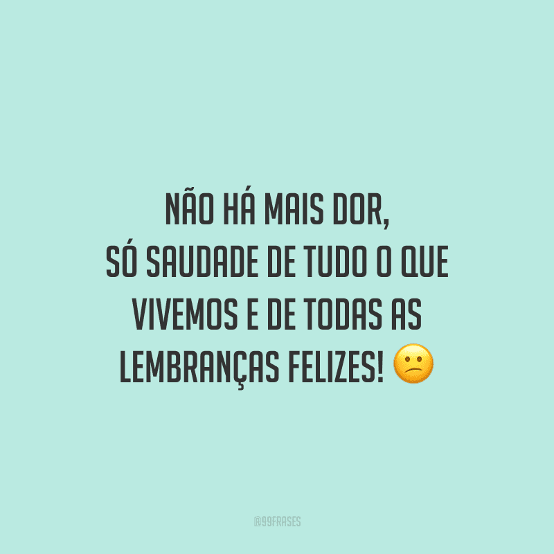 Não há mais dor, só saudade de tudo o que vivemos e de todas as lembranças felizes!