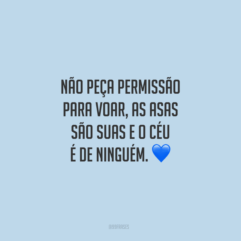 Não peça permissão para voar, as asas são suas e o céu é de ninguém.