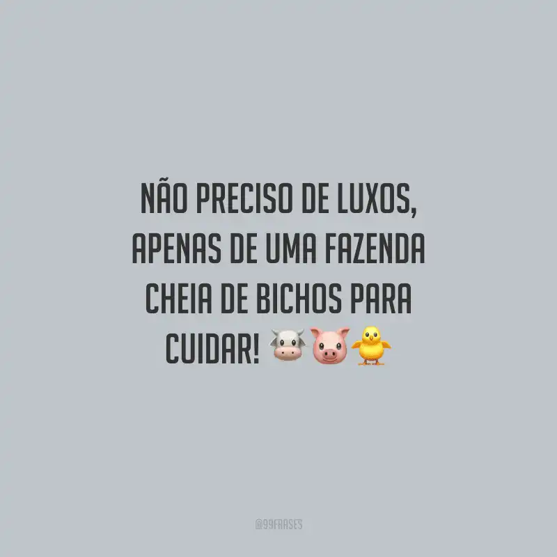 Não preciso de luxos, apenas de uma fazenda cheia de bichos para cuidar!