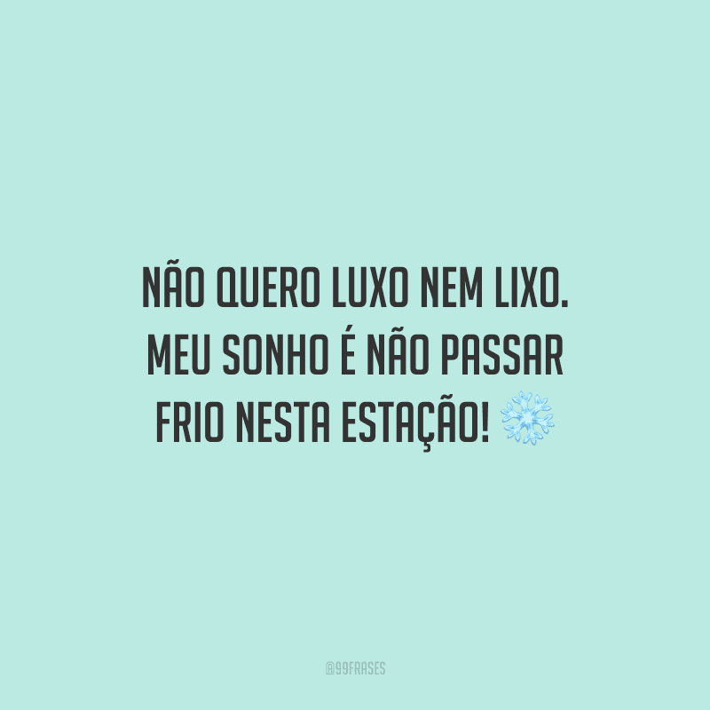 Não quero luxo nem lixo. Meu sonho é não passar frio nesta estação!