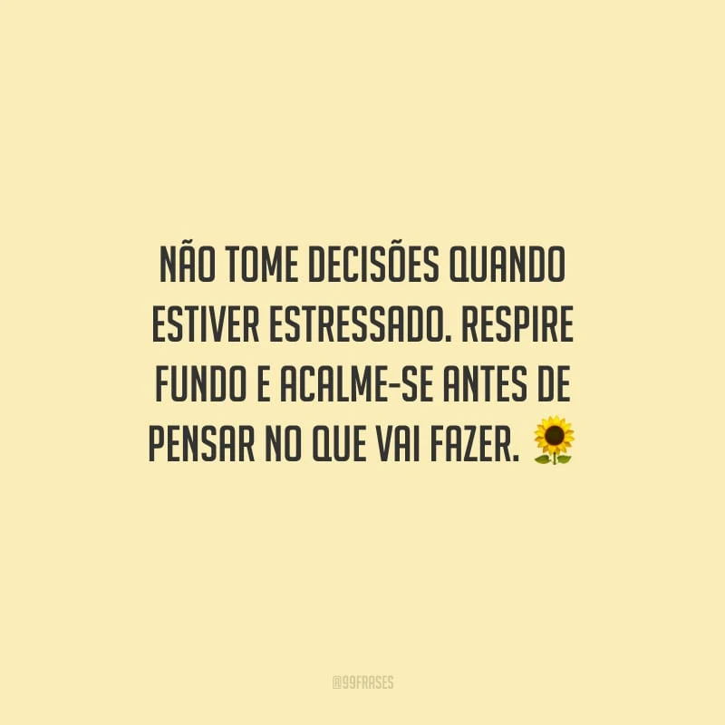 Não tome decisões quando estiver estressado. Respire fundo e acalme-se antes de pensar no que vai fazer.