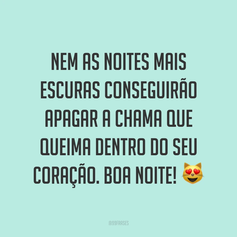 Nem as noites mais escuras conseguirão apagar a chama que queima dentro do seu coração. Boa noite! ?