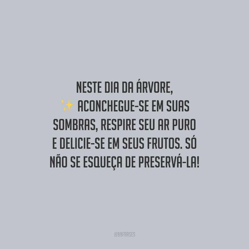 Neste dia da árvore, aconchegue-se em suas sombras, respire seu ar puro e delicie-se em seus frutos. Só não se esqueça de preservá-la!