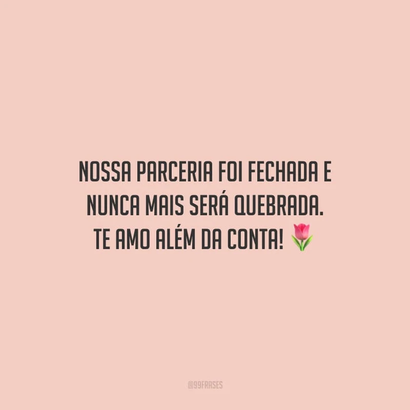 Nossa parceria foi fechada e nunca mais será quebrada. Te amo além da conta!