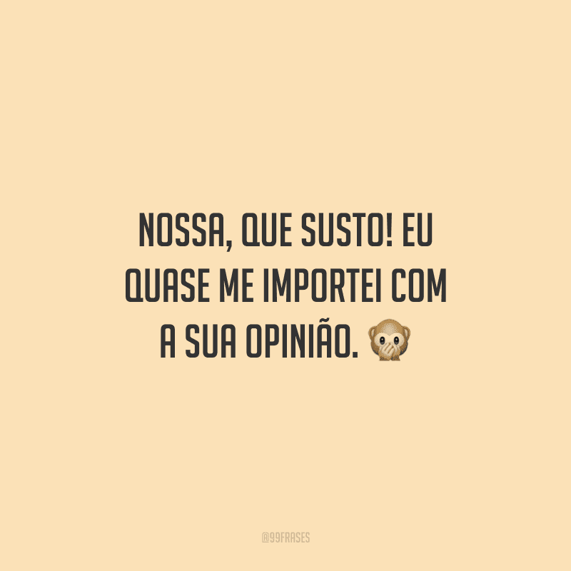 Nossa, que susto! Eu quase me importei com a sua opinião. 