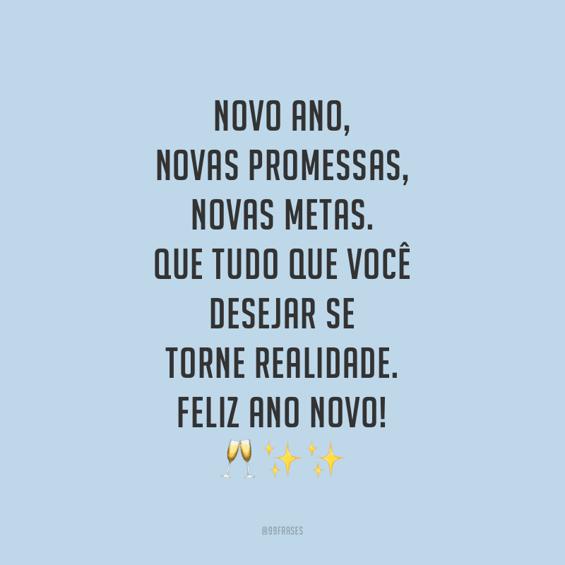 Novo ano, novas promessas, novas metas. Que tudo que você desejar se torne realidade. Feliz Ano Novo!