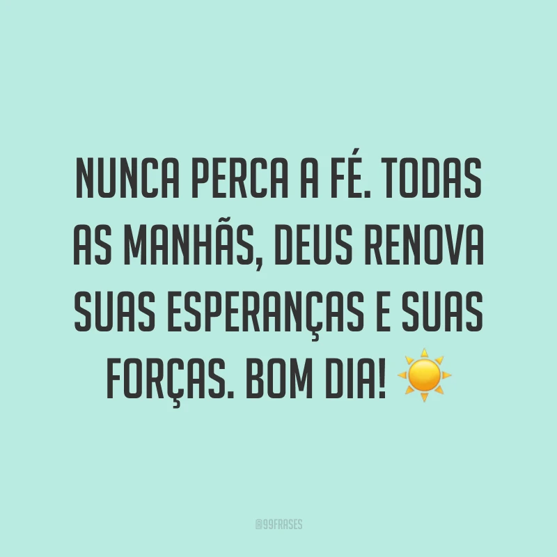 Nunca perca a fé. Todas as manhãs, Deus renova suas esperanças e suas forças. Bom dia! ☀