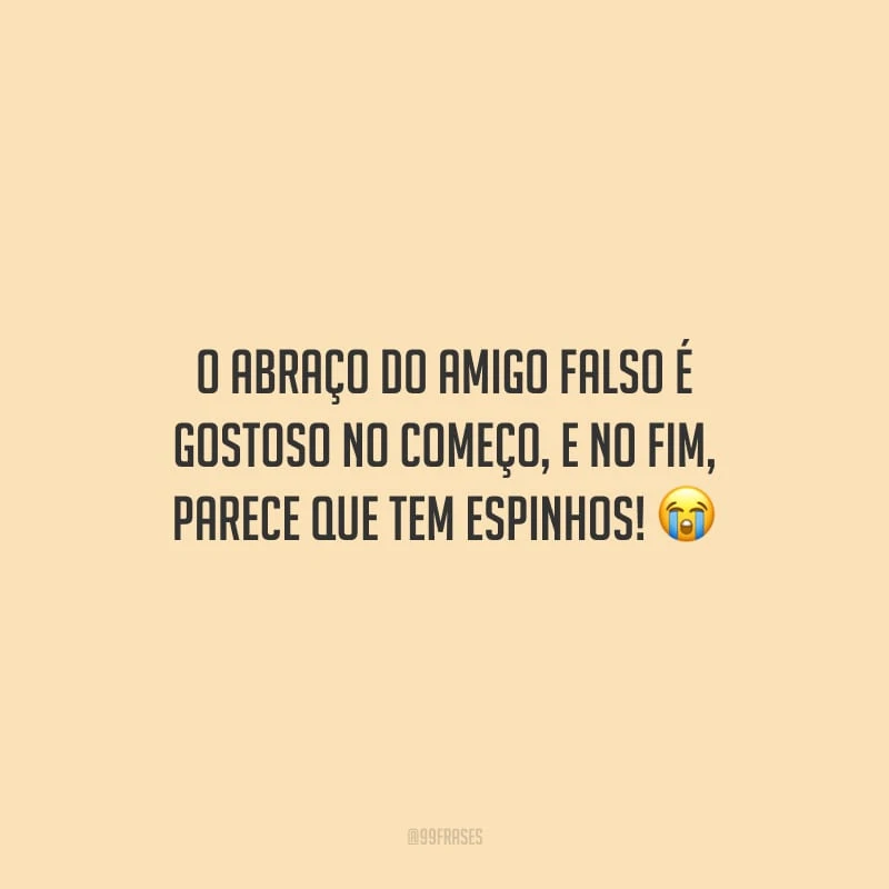 O abraço do amigo falso é gostoso no começo, e no fim, parece que tem espinhos!