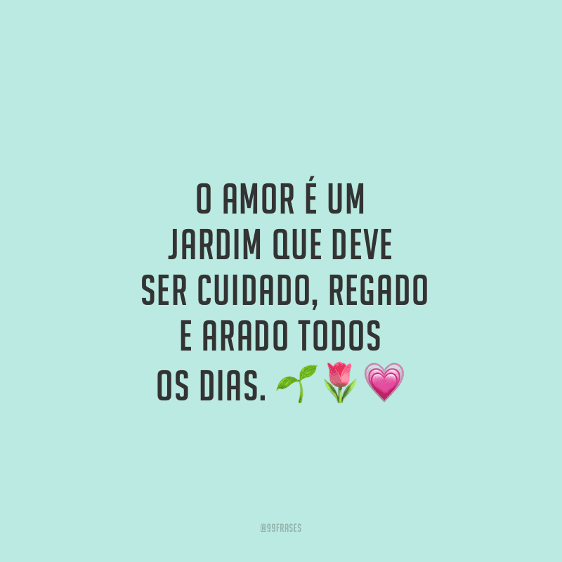 O amor é um jardim que deve ser cuidado, regado e arado todos os dias.