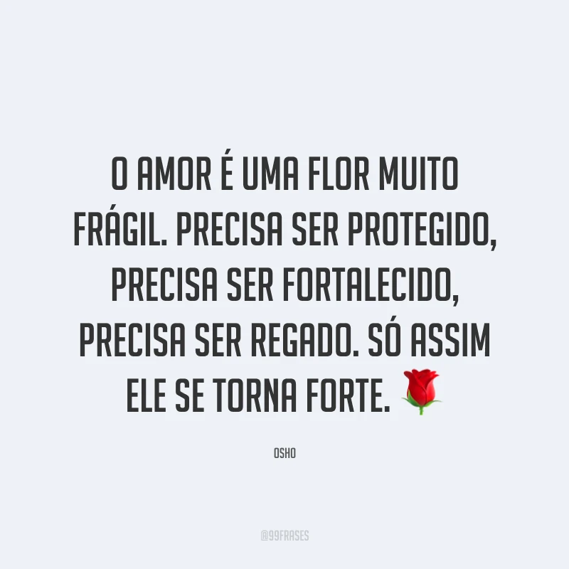 O amor é uma flor muito frágil. Precisa ser protegido, precisa ser fortalecido, precisa ser regado. Só assim ele se torna forte. 🌹