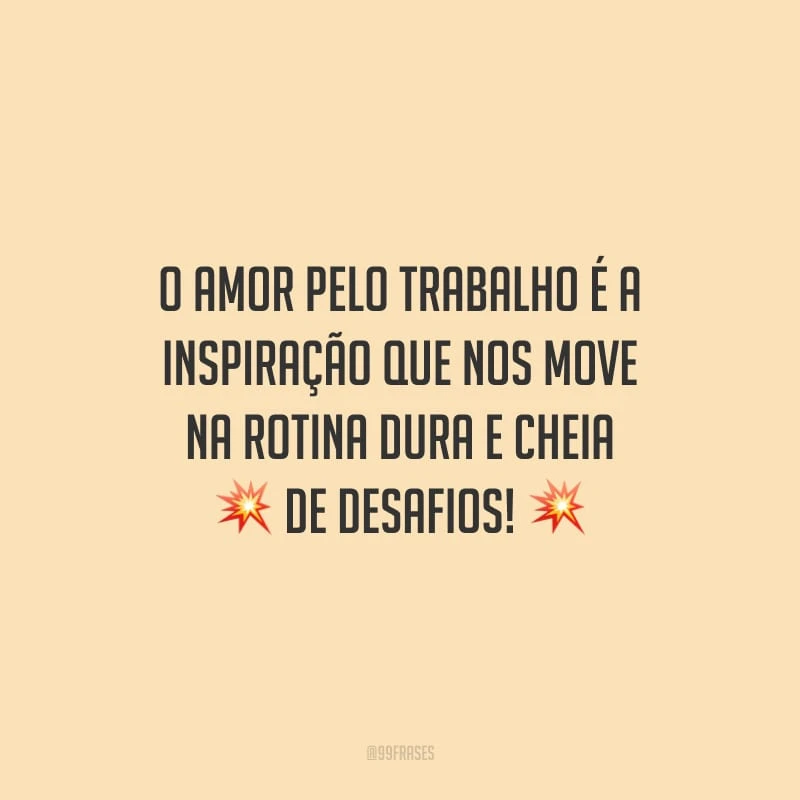 O amor pelo trabalho é a inspiração que nos move na rotina dura e cheia de desafios!