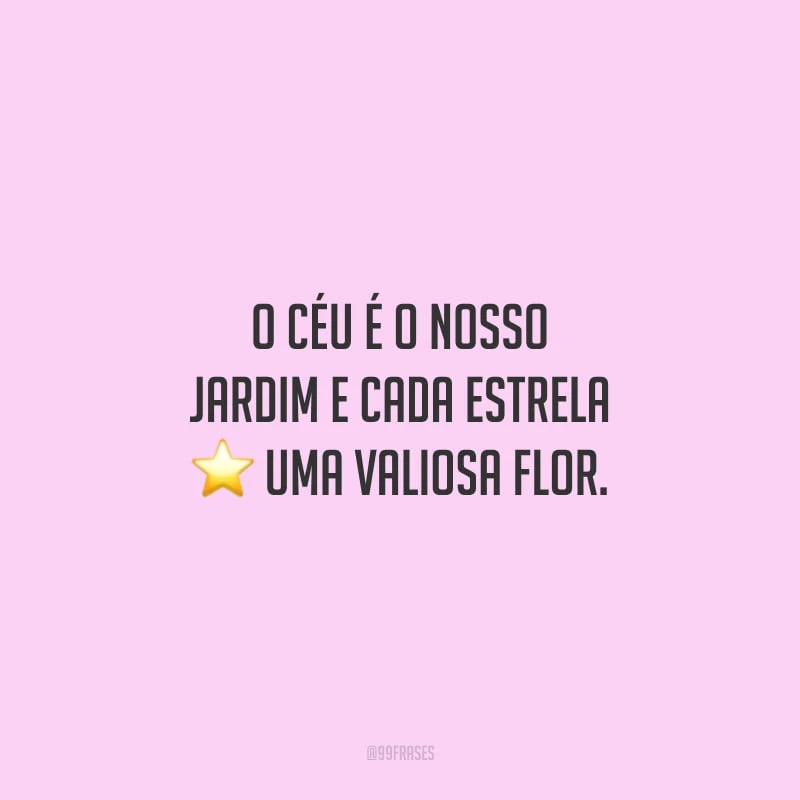 O céu é o nosso jardim e cada estrela uma valiosa flor.