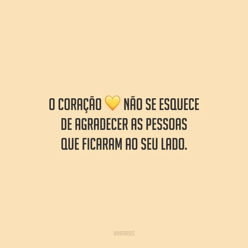 O coração não se esquece de agradecer as pessoas que ficaram ao seu lado.