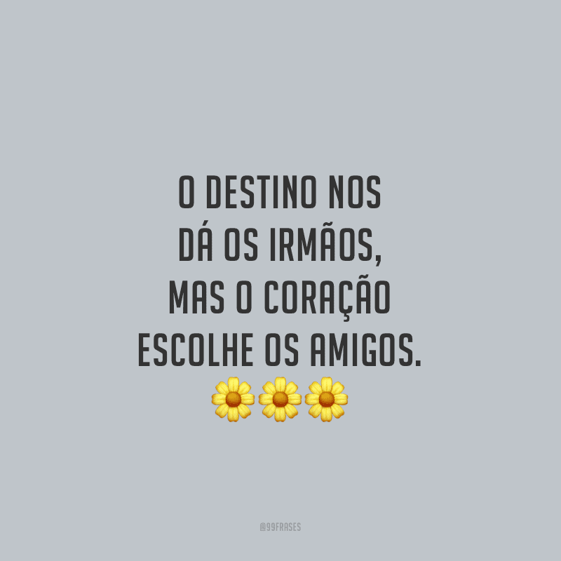 O destino nos dá os irmãos, mas o coração escolhe os amigos.