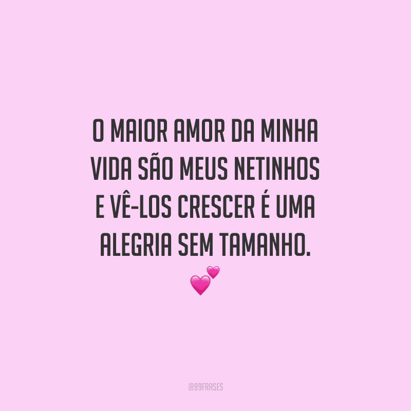 O maior amor da minha vida são meus netinhos e vê-los crescer é uma alegria sem tamanho. 