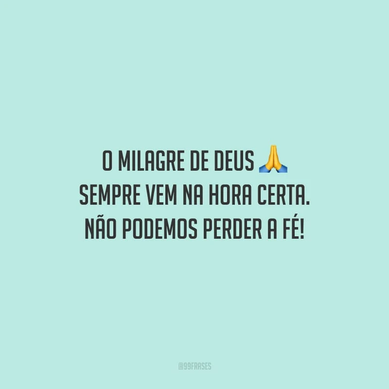 O milagre de Deus sempre vem na hora certa. Não podemos perder a fé!
