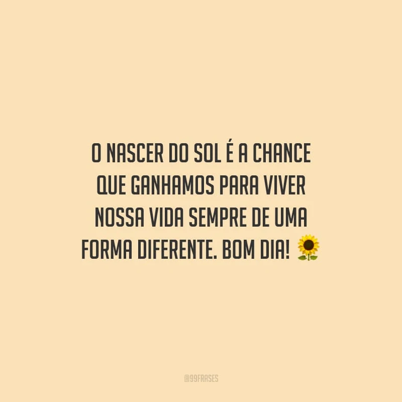 O nascer do sol é a chance que ganhamos para viver nossa vida sempre de uma forma diferente. Bom dia!