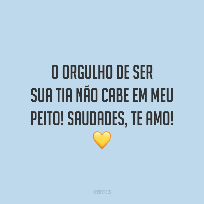 O orgulho de ser sua tia não cabe em meu peito! Saudades, te amo! 💛