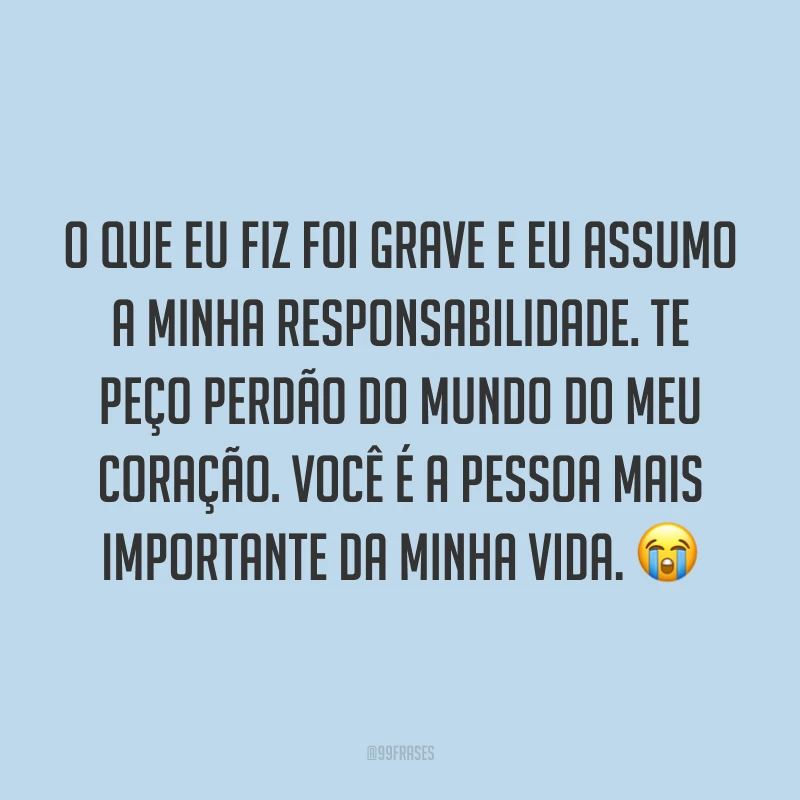 O que eu fiz foi grave e eu assumo a minha responsabilidade. Te peço perdão do mundo do meu coração. Você é a pessoa mais importante da minha vida. ?