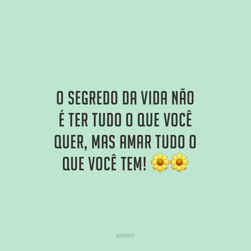 O segredo da vida não é ter tudo o que você quer, mas amar tudo o que você tem!