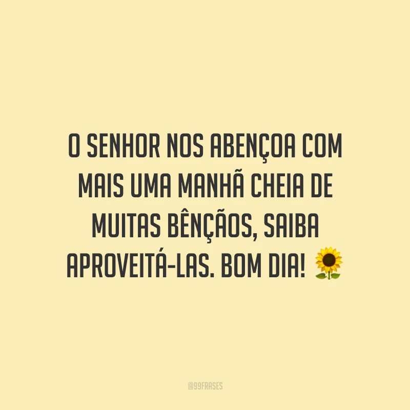 O Senhor nos abençoa com mais uma manhã cheia de muitas bênçãos, saiba aproveitá-las. Bom dia! ?